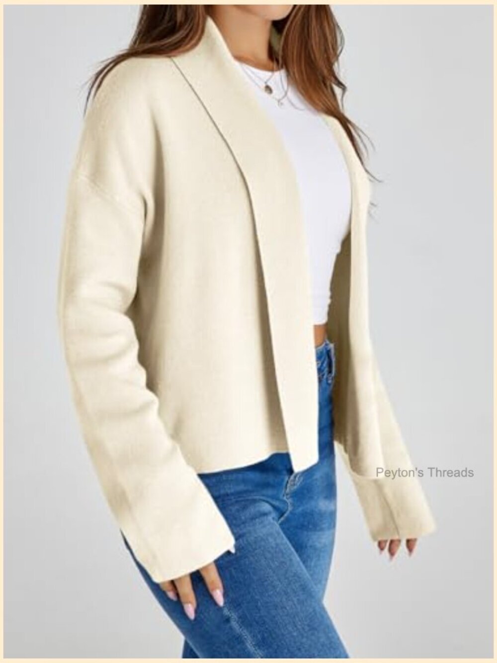 Cropped Cardigan Open Front Shawl Long Sleeve Sweater Jacket - Picture 4 of 7